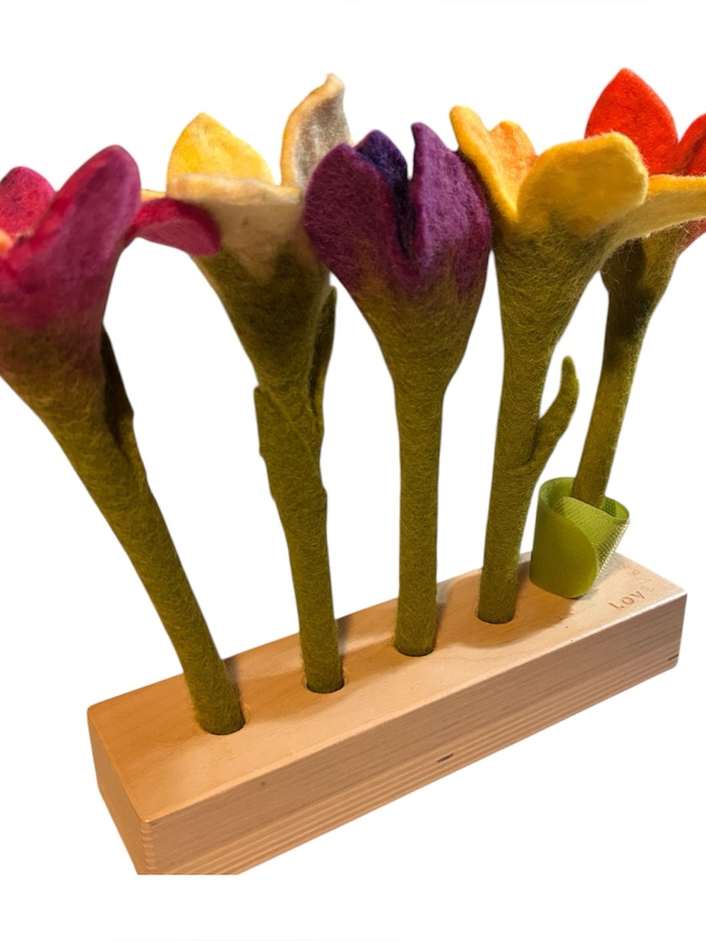 Lovevery Felt 5 Flowers In A Row Helper Play Kit Colorful & Wooden Base Toy